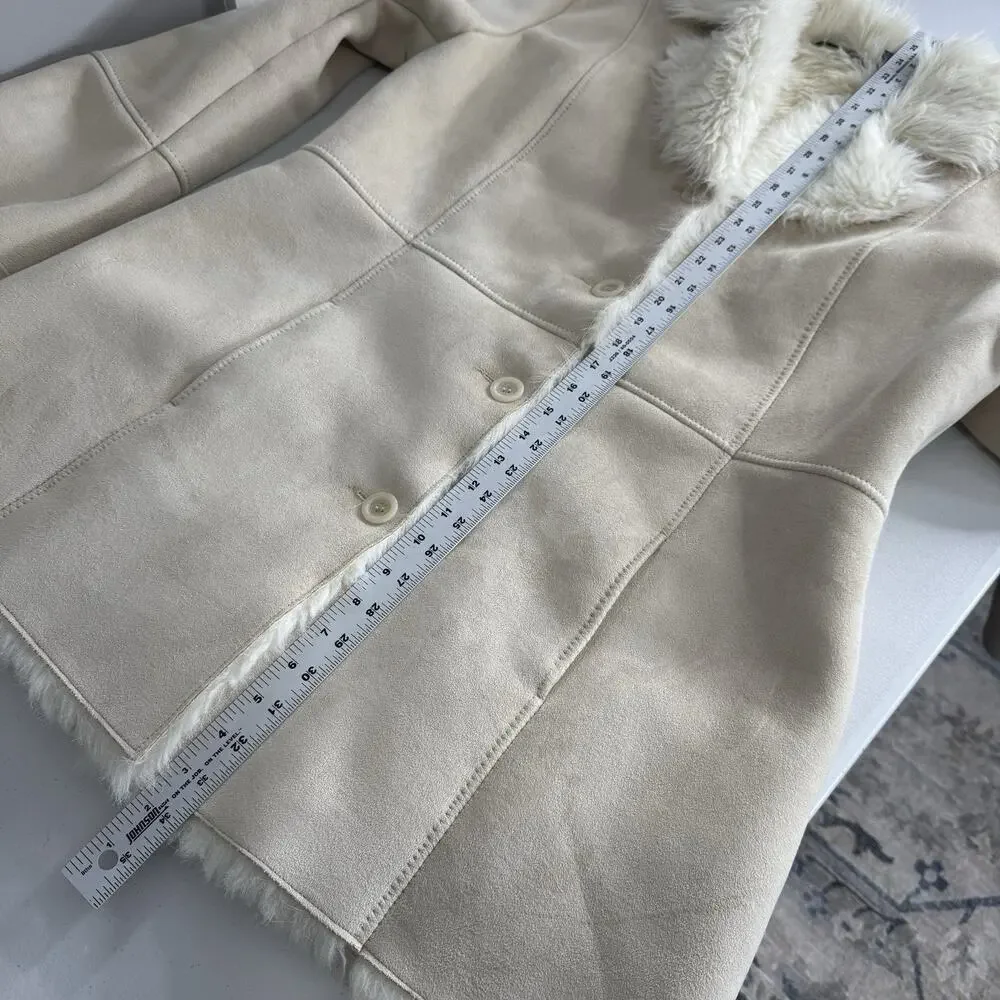 Vintage Mixit Faux Suede Penny Lane‎ Womens XL Beige Faux Fur Lined Y2K Jacket